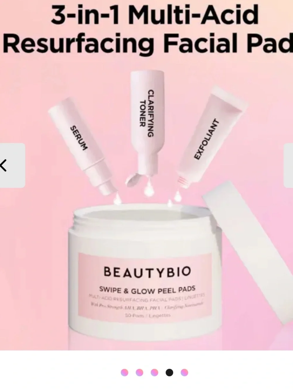 Beautybio Swipe and Glow Peel Pads multi acid resurfacing facial pads